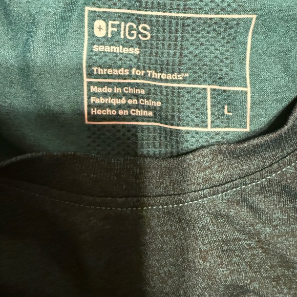 Figs Women's Long Sleeve Top in Dark Teal with Teal Contrast Piping - Picture 3 of 7